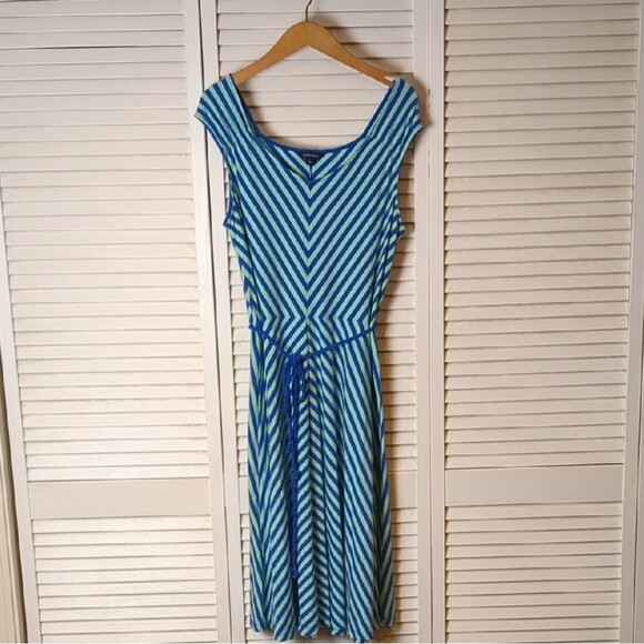 Lands' End Striped Sundress 18 Plus Blue Green Sleeveless‎ Nautical Preppy - Picture 1 of 7